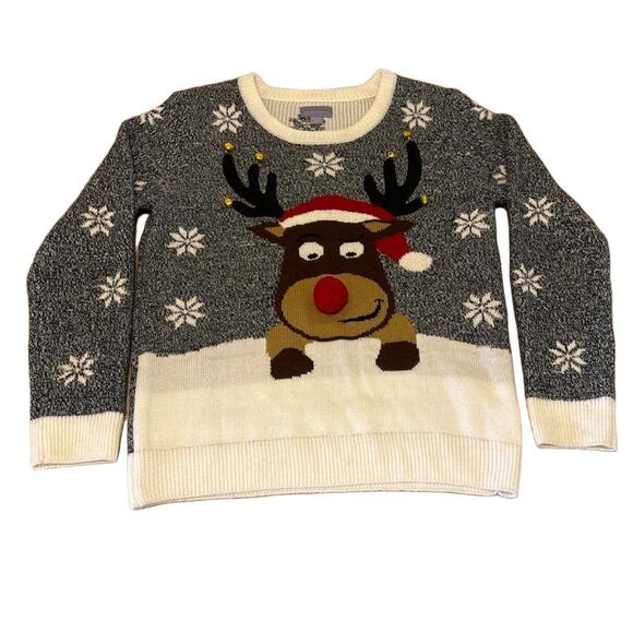 Laura Scott Sweater Women Small Christmas Rudolph Snowflakes‎ Reindeer Winter - Picture 1 of 5
